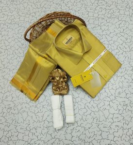 Royal Silk-Mixed Dothi & Shirt Set for Men | Shining Finish | Festive ethnic wear-0010