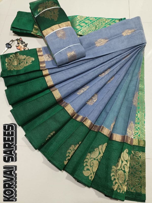 Kottanchi Silk Cotton Saree for Women – Lightweight Butta Design with Contrast Blouse & Grand Border-0010