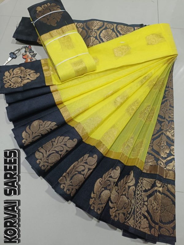 Kottanchi Silk Cotton Saree for Women – Lightweight Butta Design with Contrast Blouse & Grand Border-0013