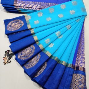 Kottanchi Silk Cotton Saree for Women – Lightweight Butta Design with Contrast Blouse & Grand Border-0016