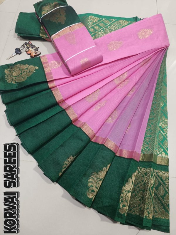 Kottanchi Silk Cotton Saree for Women – Lightweight Butta Design with Contrast Blouse & Grand Border-0020
