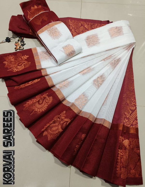 Kottanchi Silk Cotton Saree for Women – Lightweight Butta Design with Contrast Blouse & Grand Border-0021