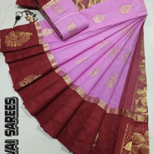 Kottanchi Silk Cotton Saree for Women – Lightweight Butta Design with Contrast Blouse & Grand Border-0022