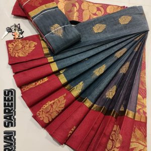 Kottanchi Silk Cotton Saree for Women – Lightweight Butta Design with Contrast Blouse & Grand Border-0014