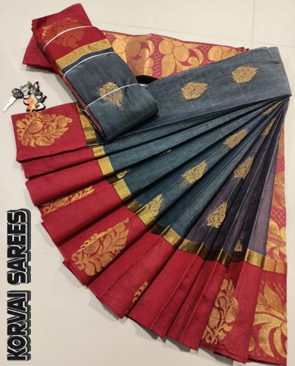 Kottanchi Silk Cotton Saree for Women – Lightweight Butta Design with Contrast Blouse & Grand Border-0014