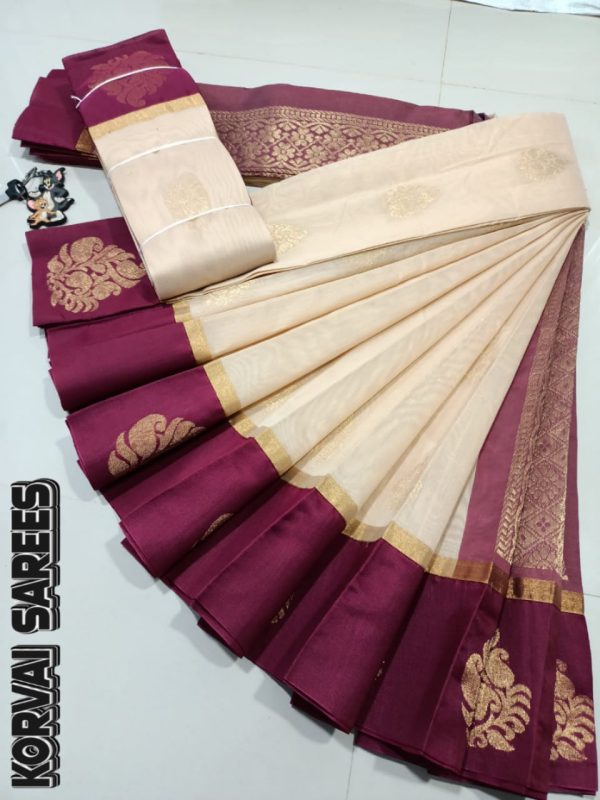 Kottanchi Silk Cotton Saree for Women – Lightweight Butta Design with Contrast Blouse & Grand Border-0012