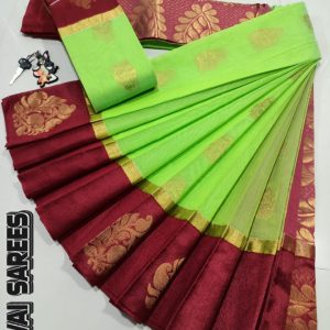 Kottanchi Silk Cotton Saree for Women – Lightweight Butta Design with Contrast Blouse & Grand Border-0011
