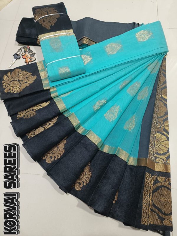 Kottanchi Silk Cotton Saree for Women – Lightweight Butta Design with Contrast Blouse & Grand Border-0023