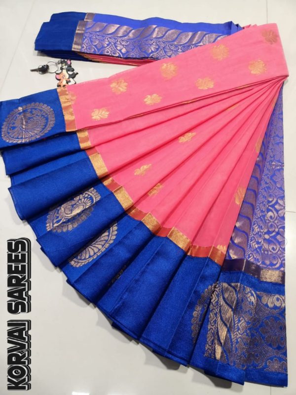 Kottanchi Silk Cotton Saree for Women – Lightweight Butta Design with Contrast Blouse & Grand Border-0024