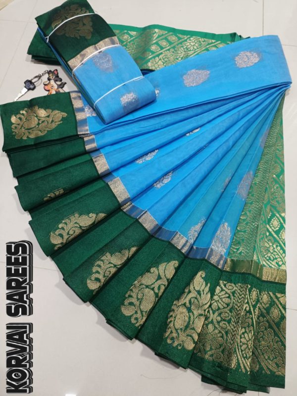 Kottanchi Silk Cotton Saree for Women – Lightweight Butta Design with Contrast Blouse & Grand Border-0025