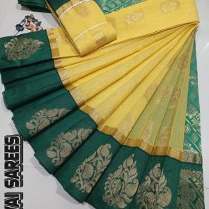 Kottanchi Silk Cotton Saree for Women – Lightweight Butta Design with Contrast Blouse & Grand Border-0029