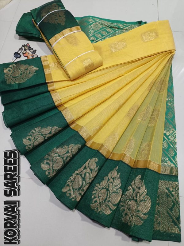 Kottanchi Silk Cotton Saree for Women – Lightweight Butta Design with Contrast Blouse & Grand Border-0029