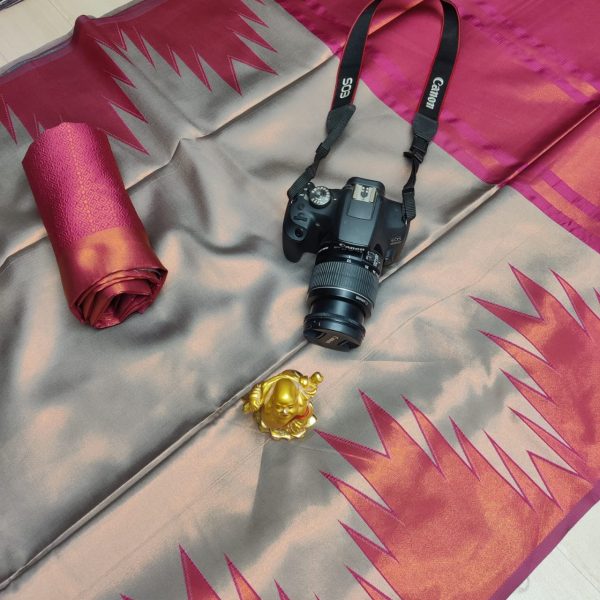 Fancy Big Tower Border Tissue Silk Saree | Rich Pallu | Smooth Silk Texture-0011 - Image 7