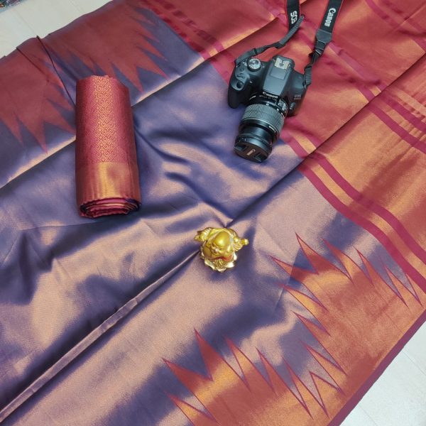 Fancy Big Tower Border Tissue Silk Saree | Rich Pallu | Smooth Silk Texture-0011 - Image 11