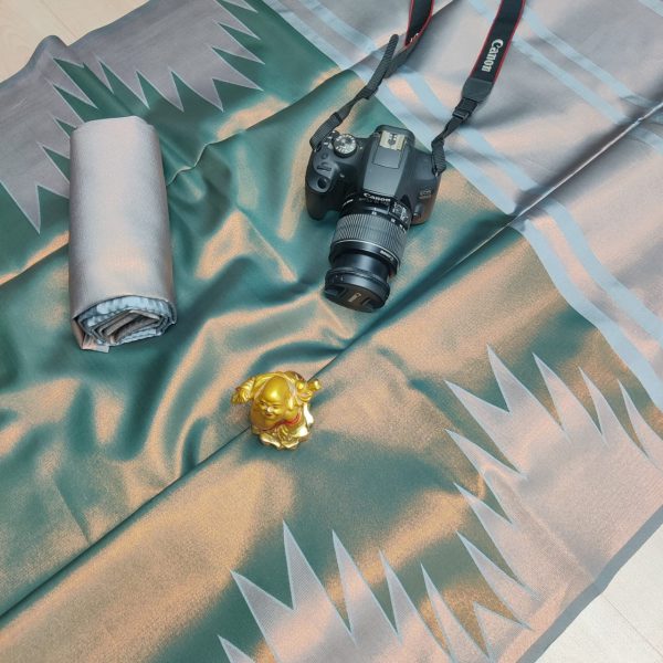 Fancy Big Tower Border Tissue Silk Saree | Rich Pallu | Smooth Silk Texture-0011 - Image 3