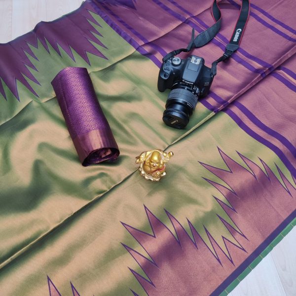 Fancy Big Tower Border Tissue Silk Saree | Rich Pallu | Smooth Silk Texture-0011 - Image 12