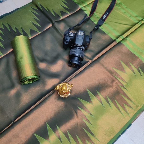 Fancy Big Tower Border Tissue Silk Saree | Rich Pallu | Smooth Silk Texture-0011 - Image 5