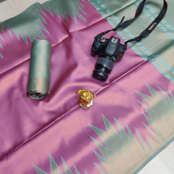 Fancy Big Tower Border Tissue Silk Saree | Rich Pallu | Smooth Silk Texture-0011 - Image 9