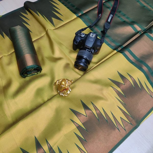 Fancy Big Tower Border Tissue Silk Saree | Rich Pallu | Smooth Silk Texture-0011 - Image 10