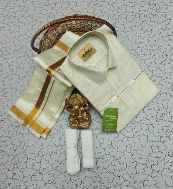 Royal Silk-Mixed Dothi & Shirt Set for Men | Shining Finish | Festive ethnic wear-0010 - Image 5
