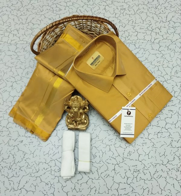 Royal Silk-Mixed Dothi & Shirt Set for Men | Shining Finish | Festive ethnic wear-0010 - Image 15