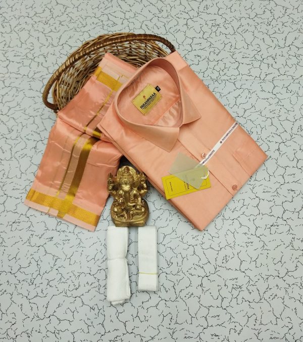 Royal Silk-Mixed Dothi & Shirt Set for Men | Shining Finish | Festive ethnic wear-0010 - Image 9
