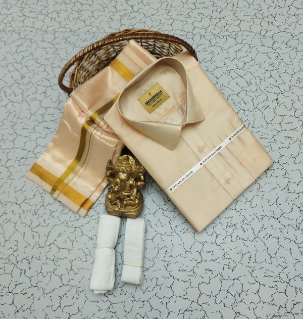 Royal Silk-Mixed Dothi & Shirt Set for Men | Shining Finish | Festive ethnic wear-0010 - Image 11
