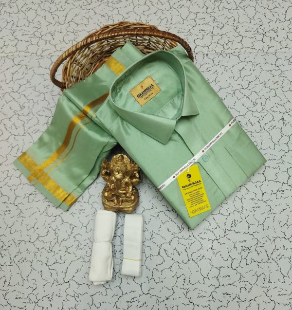 Royal Silk-Mixed Dothi & Shirt Set for Men | Shining Finish | Festive ethnic wear-0010 - Image 8