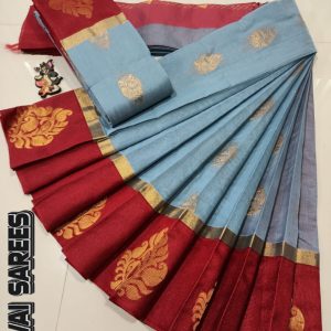 Kottanchi Silk Cotton Saree for Women – Lightweight Butta Design with Contrast Blouse & Grand Border-0033