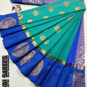 Kottanchi Silk Cotton Saree for Women – Lightweight Butta Design with Contrast Blouse & Grand Border-0036