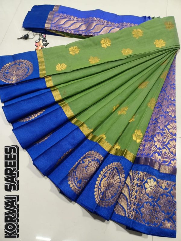 Kottanchi Silk Cotton Saree for Women – Lightweight Butta Design with Contrast Blouse & Grand Border-0037
