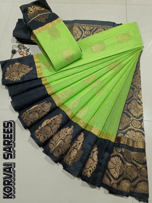 Kottanchi Silk Cotton Saree for Women – Lightweight Butta Design with Contrast Blouse & Grand Border-0041