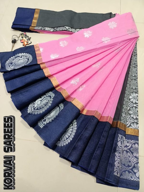 Kottanchi Silk Cotton Saree for Women – Lightweight Butta Design with Contrast Blouse & Grand Border-0042