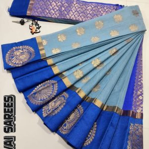 Kottanchi Silk Cotton Saree for Women – Lightweight Butta Design with Contrast Blouse & Grand Border-0044