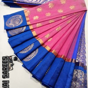 Kottanchi Silk Cotton Saree for Women – Lightweight Butta Design with Contrast Blouse & Grand Border-0049