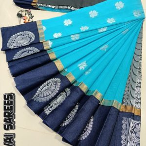 Kottanchi Silk Cotton Saree for Women – Lightweight Butta Design with Contrast Blouse & Grand Border-0053