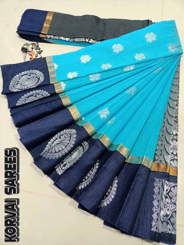 Kottanchi Silk Cotton Saree for Women – Lightweight Butta Design with Contrast Blouse & Grand Border-0053