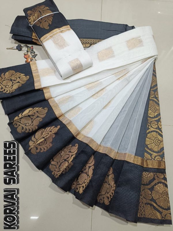 Kottanchi Silk Cotton Saree for Women – Lightweight Butta Design with Contrast Blouse & Grand Border-0056