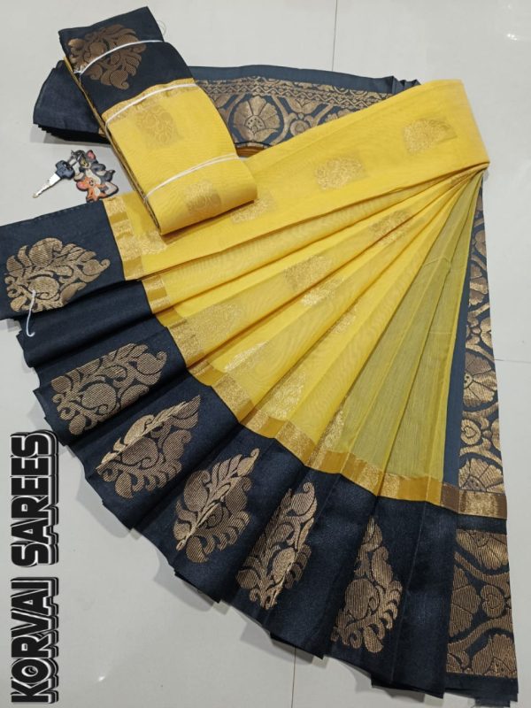 Kottanchi Silk Cotton Saree for Women – Lightweight Butta Design with Contrast Blouse & Grand Border-0057