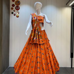 Pure Camric Cotton Kali Pattern Chaniya Choli with Dupatta – Heavy Flare, Party Wear-0010