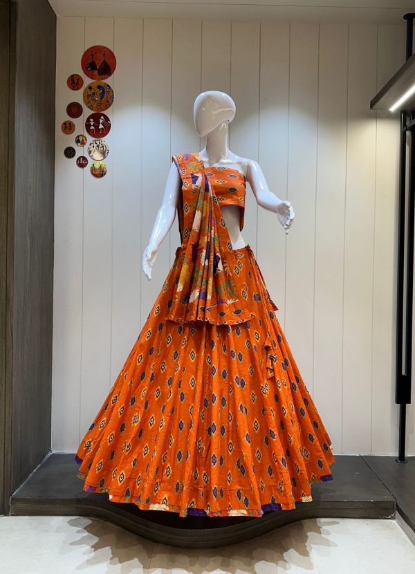 Pure Camric Cotton Kali Pattern Chaniya Choli with Dupatta – Heavy Flare, Party Wear-0010