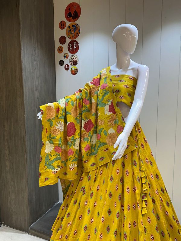 Pure Camric Cotton Kali Pattern Chaniya Choli with Dupatta – Heavy Flare, Party Wear-0011 - Image 2