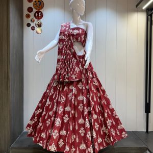 Pure Camric Cotton Kali Pattern Chaniya Choli with Dupatta – Heavy Flare, Party Wear-0012