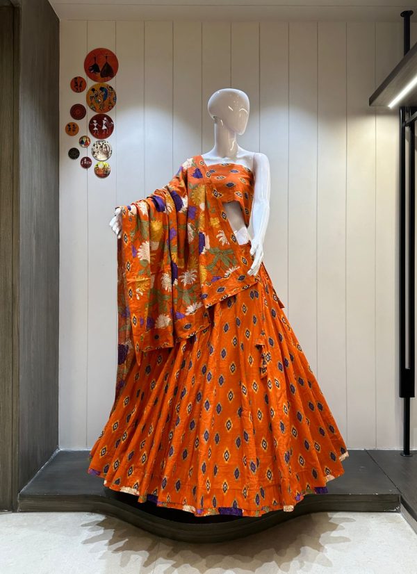 Pure Camric Cotton Kali Pattern Chaniya Choli with Dupatta – Heavy Flare, Party Wear-0010 - Image 3