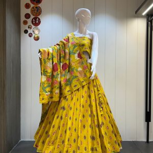 Pure Camric Cotton Kali Pattern Chaniya Choli with Dupatta – Heavy Flare, Party Wear-0011