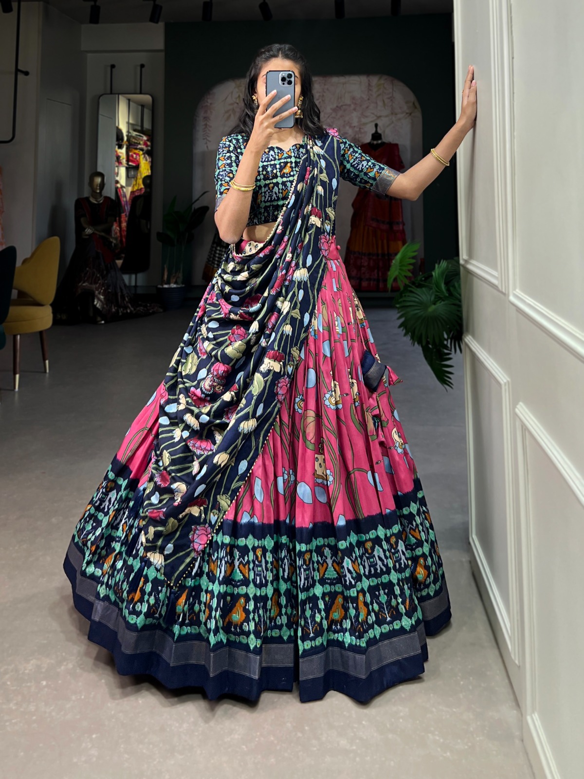 Festive Wear Dola Silk Lehenga Set for Women – Foil Work, Stitched, Dupatta Included-0034