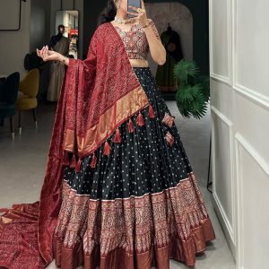Festive Wear Dola Silk Lehenga Set for Women – Foil Work, Stitched, Dupatta Included-0058