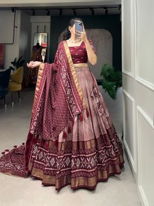 Festive Wear Dola Silk Lehenga Set for Women – Foil Work, Stitched, Dupatta Included-0065