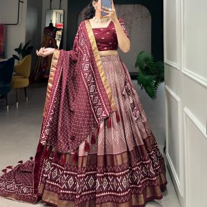 Festive Wear Dola Silk Lehenga Set for Women – Foil Work, Stitched, Dupatta Included-0065