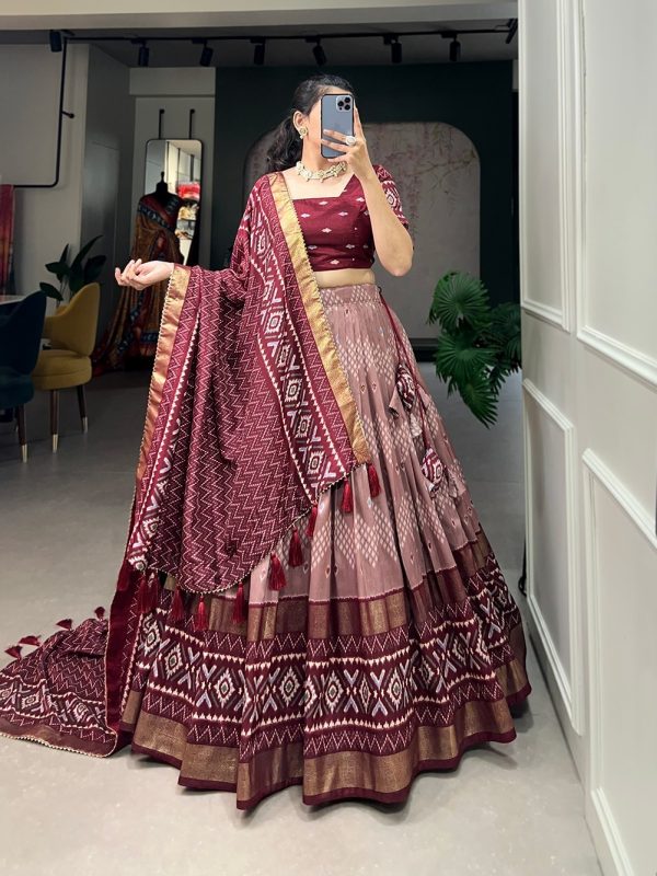 Festive Wear Dola Silk Lehenga Set for Women – Foil Work, Stitched, Dupatta Included-0065